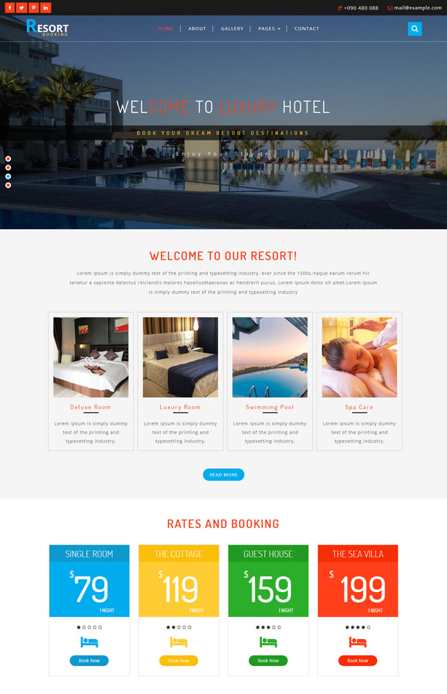 【免费下载】度假村酒店官方网站模板里面包含7个子页面，适合酒店住宿网站模板